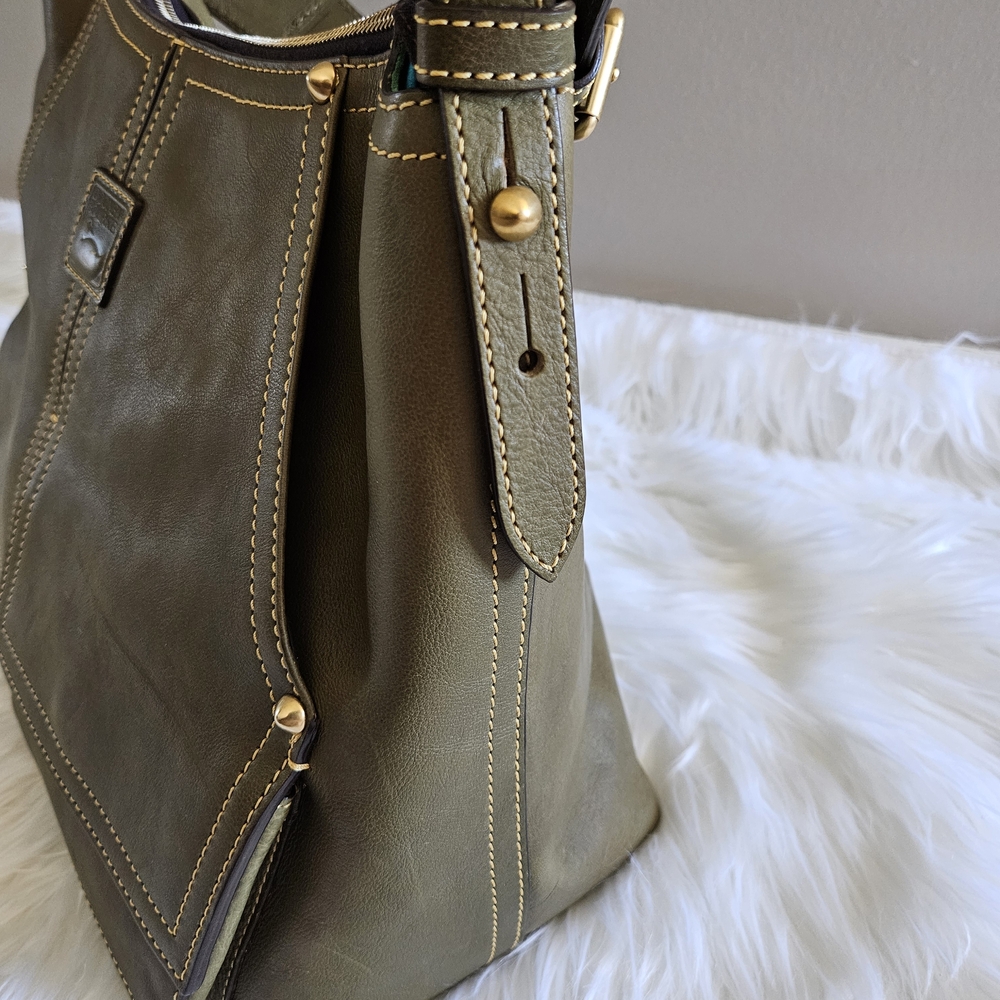 Dooney & Bourke Olive Green Leather Hobo with Tassel Detail - Picture 4 of 17